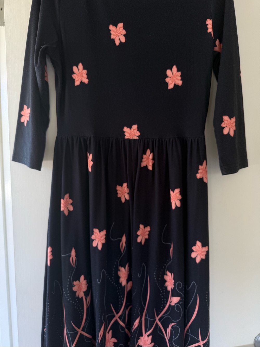Noracora Black Dress with Pink Floral Embroidery - Casual Everyday